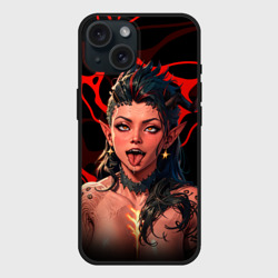 Чехол силиконовый для Apple iPhone 15 матовый Карлах - красные разводы - врата балдура