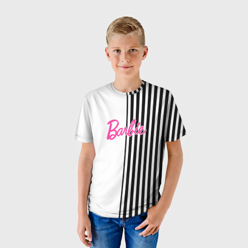 Детская футболка 3D Барби - белый и черные полосы, цвет 3D печать - фото 3