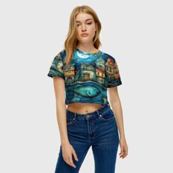 Женская футболка Crop-top 3D Сказочные рыбовы в стиле фолк-арт» - фото 2