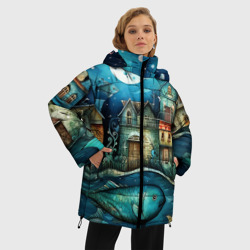 Женская зимняя куртка Oversize Сказочные рыбовы в стиле фолк-арт» - фото 2
