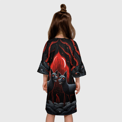 Детское платье 3D с принтом Собачки сатанячки фолк-арт, вид сзади #2