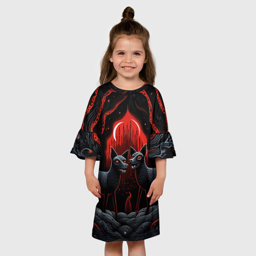 Детское платье 3D с принтом Собачки сатанячки фолк-арт, вид сбоку #3