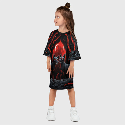 Детское платье 3D с принтом Собачки сатанячки фолк-арт, фото на моделе #1