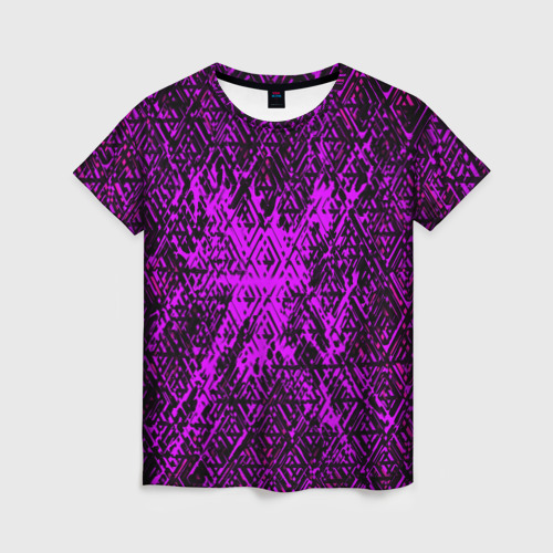 Женская футболка 3D с принтом Фиолетовая глитч инфекция, вид спереди #2