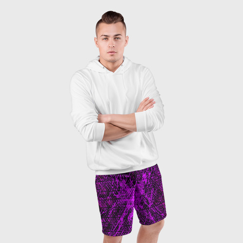 Мужские шорты спортивные Фиолетовая глитч инфекция, цвет 3D печать - фото 5