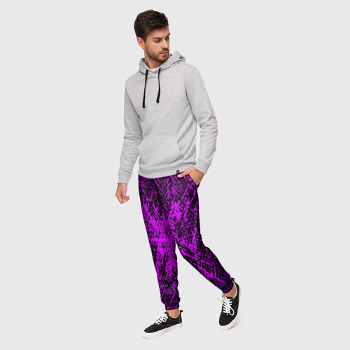 Мужские брюки 3D Фиолетовая глитч инфекция, цвет 3D печать - фото 3