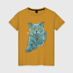 Британский котик сидит – Женская футболка хлопок с принтом купить со скидкой в -20%