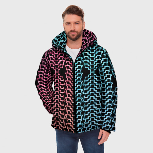 Мужская зимняя куртка 3D Неоновая кибер броня-кольчуга, цвет черный - фото 3