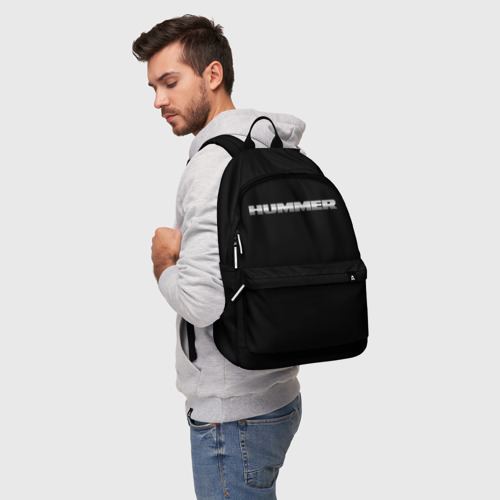 Рюкзак 3D с принтом Хаммер серый цвет лого, фото на моделе #1