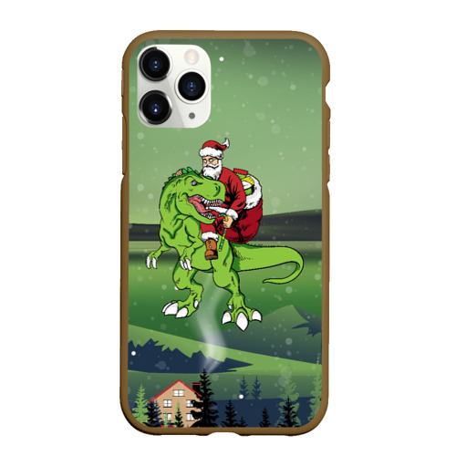 Чехол для iPhone 11 Pro матовый Санта  на дино, цвет коричневый