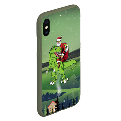Чехол для iPhone XS Max матовый Санта  на дино, цвет темно-зеленый - фото 3