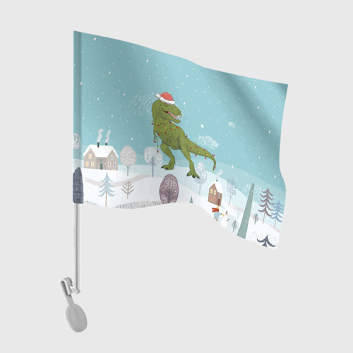 Флаг для автомобиля Тирекс в новогодней шапке