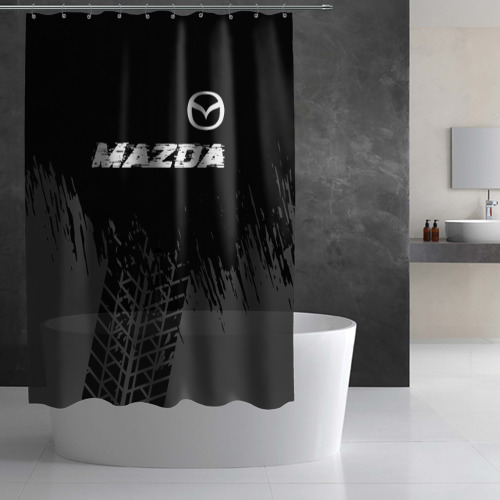 Штора 3D для ванной Mazda speed на темном фоне со следами шин: символ сверху - фото 2