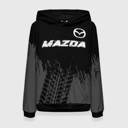 Женская толстовка 3D Mazda speed на темном фоне со следами шин: символ сверху