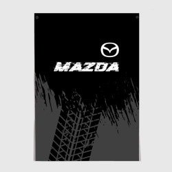 Постер Mazda speed на темном фоне со следами шин: символ сверху