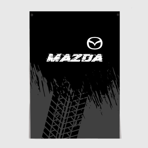 Постер Mazda speed на темном фоне со следами шин: символ сверху