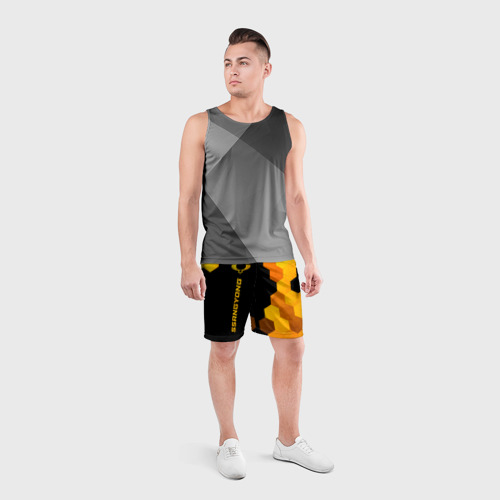 Мужские шорты спортивные с принтом SsangYong - gold gradient: по-вертикали, вид сбоку #3