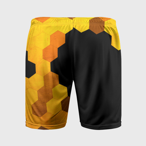 Мужские шорты спортивные с принтом SsangYong - gold gradient: по-вертикали, вид сзади #1