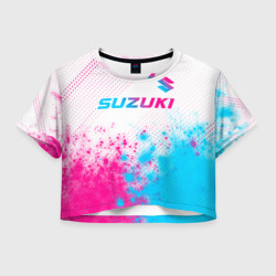 Женская футболка Crop-top 3D Suzuki neon gradient style: символ сверху