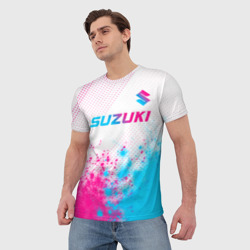 Мужская футболка 3D Suzuki neon gradient style: символ сверху - фото 2