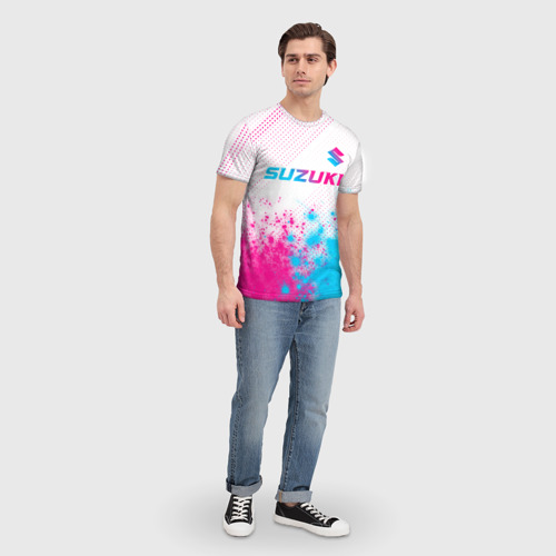 Мужская футболка 3D Suzuki neon gradient style: символ сверху, цвет 3D печать - фото 5