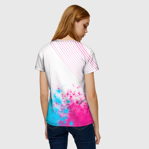 Женская футболка 3D с принтом Suzuki neon gradient style: символ сверху, вид сзади #2