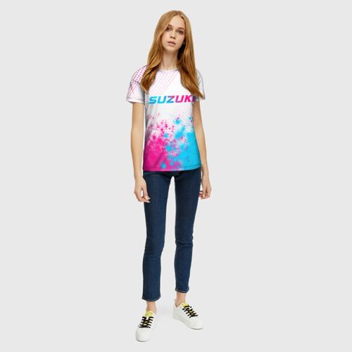 Женская футболка 3D с принтом Suzuki neon gradient style: символ сверху, вид сбоку #3