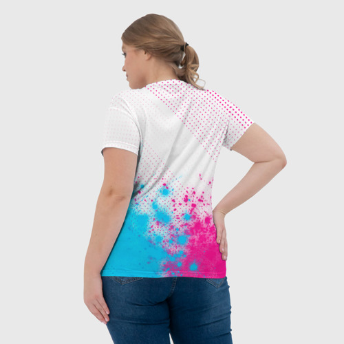 Женская футболка 3D с принтом Suzuki neon gradient style: символ сверху, вид сзади #2