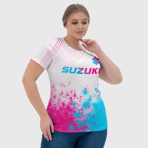 Женская футболка 3D с принтом Suzuki neon gradient style: символ сверху, фото #4