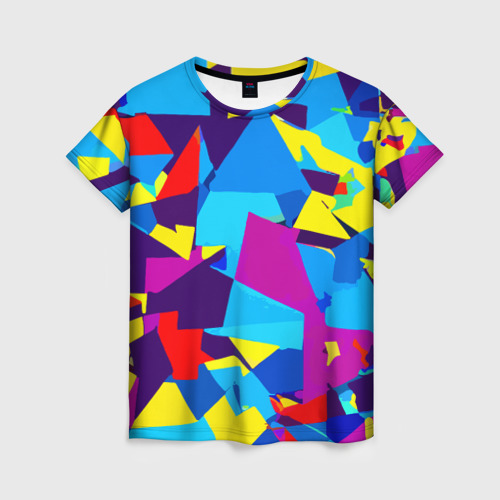 Женская футболка 3D Полигональная композиция - поп-арт - нейросеть, цвет 3D печать