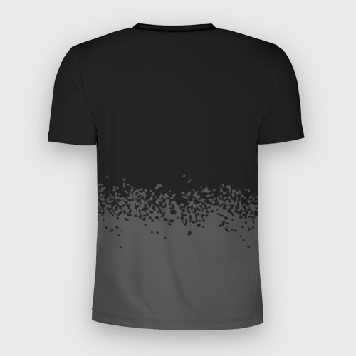 Мужская футболка 3D Slim с принтом Hitman glitch на темном фоне: символ сверху, вид сзади #1