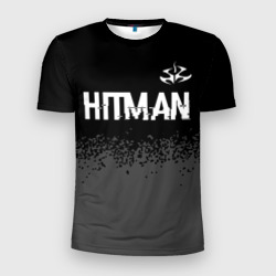 Мужская футболка 3D Slim Hitman glitch на темном фоне: символ сверху