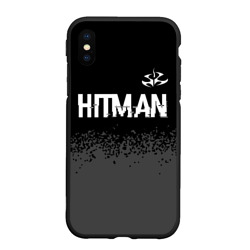 Чехол для iPhone XS Max матовый Hitman glitch на темном фоне: символ сверху