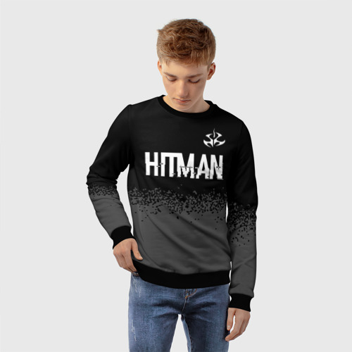 Детский свитшот 3D Hitman glitch на темном фоне: символ сверху, цвет 3D печать - фото 3