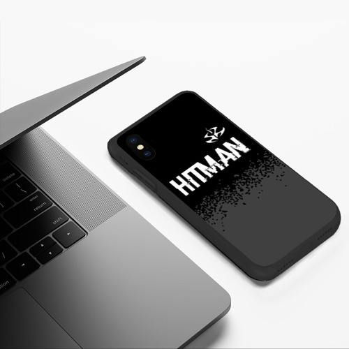 Чехол для iPhone XS Max матовый Hitman glitch на темном фоне: символ сверху - фото 5