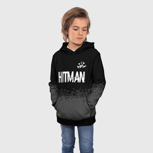 Детская толстовка 3D Hitman glitch на темном фоне: символ сверху, цвет черный - фото 3