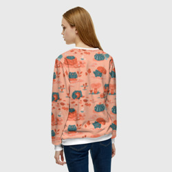 Свитшот с принтом Осенние лягушки для женщины, вид на модели сзади №2. Цвет основы: белый