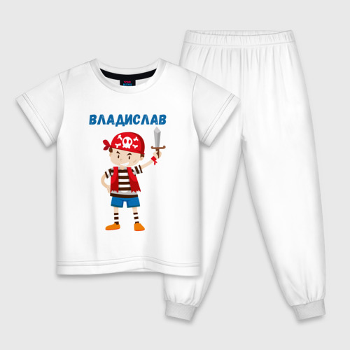 Детская пижама из хлопка с принтом Владислав - мальчик пират, вид спереди №1