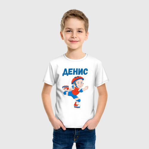 Детская футболка хлопок Денис - мальчик роллер, цвет белый - фото 3