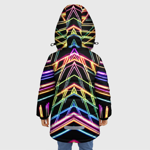 Зимняя куртка для девочек 3D Зеркальный неоновый паттерн - нейросеть, цвет черный - фото 4