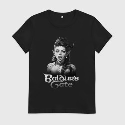 Женская футболка хлопок Карлах - ахегао - черный и белый