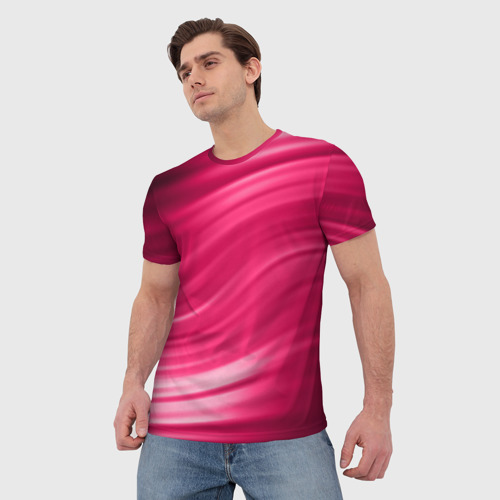 Мужская футболка 3D Абстрактный волнистый узор в красно-розовых тонах, цвет 3D печать - фото 3