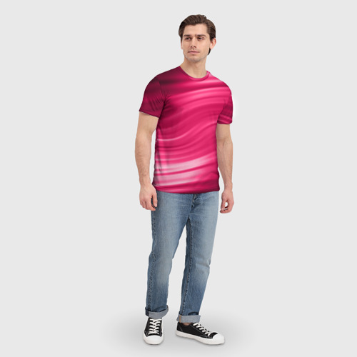 Мужская футболка 3D Абстрактный волнистый узор в красно-розовых тонах, цвет 3D печать - фото 5