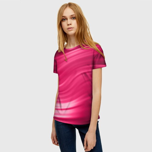 Женская футболка 3D Абстрактный волнистый узор в красно-розовых тонах, цвет 3D печать - фото 3