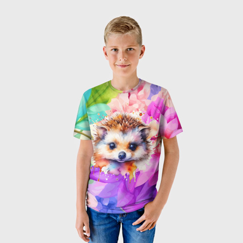 Детская футболка 3D Ежик в цветах, цвет 3D печать - фото 3