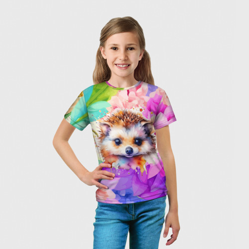 Детская футболка 3D Ежик в цветах, цвет 3D печать - фото 5