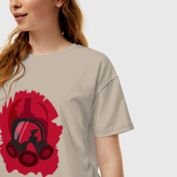 Женская футболка хлопок Oversize Шлем пожарного противогаз - фото 2