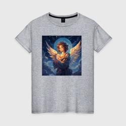 Ангел с флейтой – Женская футболка хлопок с принтом купить со скидкой в -20%