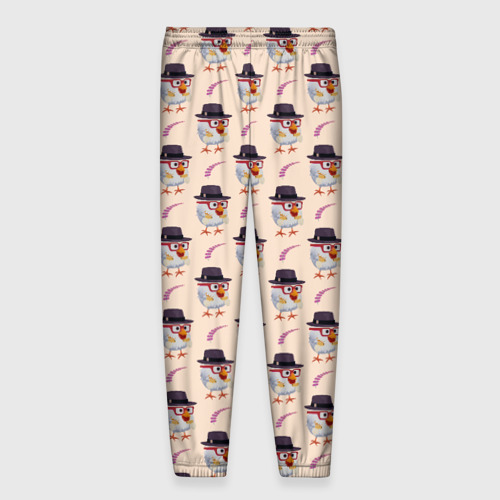 Мужские брюки 3D с принтом Петушок и веточка ягод, вид сзади #1