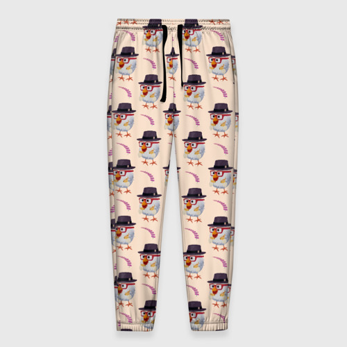 Мужские брюки 3D с принтом Петушок и веточка ягод, вид спереди #2